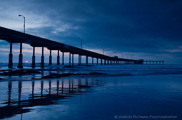 Ocan beach Blue monochrome pier and reflection